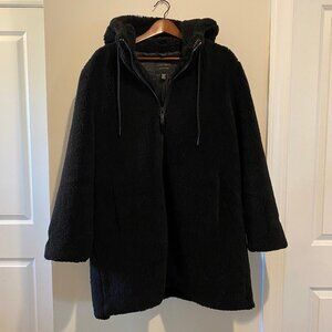 Sanctuary Women's Zip Front Faux Sherpa Hooded Coat - black Size XL - NWOT